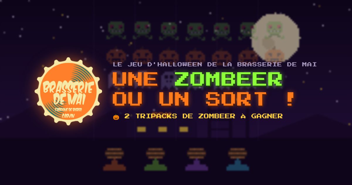 Le jeu d'Halloween de la Brasserie de Mai : Une Zombeer ou un sort !, zombies et citrouilles en pixels